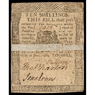 BENJAMIN FRANKLIN Printed Colonial Currency Note, PA. June 18, 1764, Very Fine
