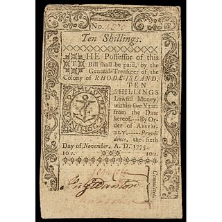 Colonial Currency Rhode Island November 6, 1775 Ten Shillings PASS-CO VF-35