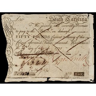 HENRY MIDDLETON Signed Colonial South Carolina April 29, 1775 50 Pound Note