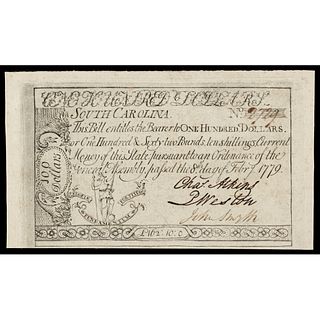 Colonial Note, South Carolina February 8, 1779 $100 PMG Choice Uncirculated-63