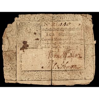 Colonial Currency, Virginia. June 8, 1757. Ten Shillings. PCGS graded Fine-12