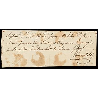 1775 Rev. War Receipt Taken from a Deserters house, Suffolk, Virginia Sept. 1862