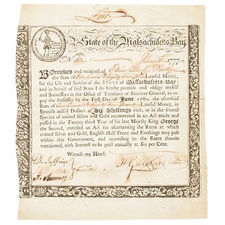Elias Hasket Derbys MA. Treasury Loan to Support the American Revolutionary War