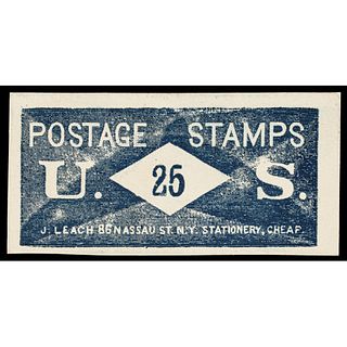 U.S. Postage Stamp Envelope, 25, J. LEACH, Face Panel Near Uncirculated