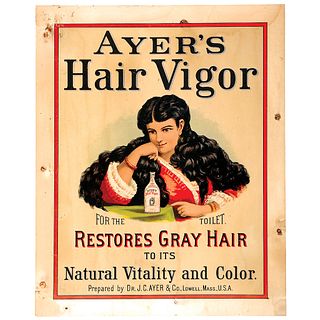 c. 1860s AYERS Lithographic Advertising Poster AYERS HAIR VIGOR FOR THE TOILET