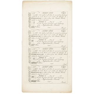 The Massachusetts Bank, Boston Uncut Full Complete Sheet of $5-$10-$15-$20 1780s