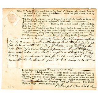 1757 CODFISH II Pence British Tax Revenue Stamped Document Scott RM-2, ERP-2