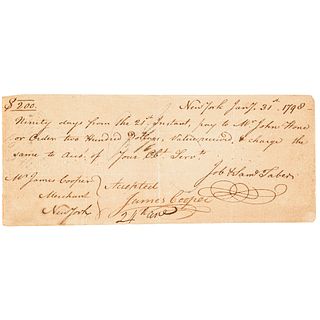 1798 Federal Period, Manuscript Document, $200 Promissory 90-Day Sight Draft