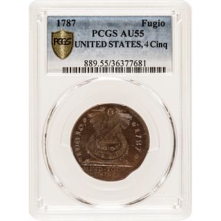 1787 FUGIO CENT Pointed Rays / STATES UNITED Newman 8-B PCGS Graded AU 55
