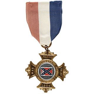 1904 United Confederate Veterans Reunion Badge Flag Inset + Silk Ribbon Pinback