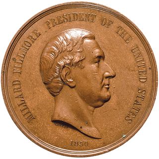 1850 Millard Fillmore Indian Peace Medal 76 mm Julian IP-30 Bronze Choice Unc.