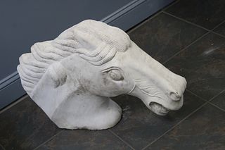 Midcentury Marble Sculpture Of A Horse Head.