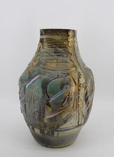 Vantage And Large Glazed Pottery Vase