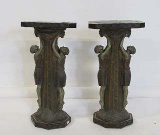 Pair of Art Deco Patinated Metal Figural Stands.