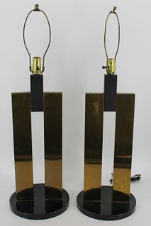 A Vintage Pair Of Modernist Gilt & Patinated Metal