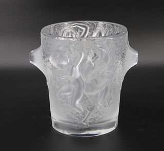 Lalique France Signed Frosted Glass Vase With Nude