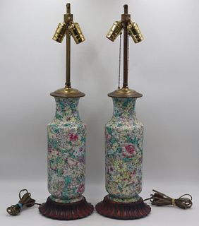 Pair of Chinese Enamel Decorated Floral Vases.