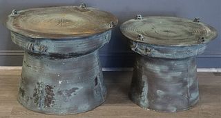 (2) Bronze Burmese Rain Drums.