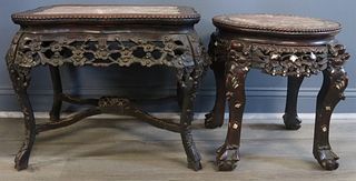 (2) Asian Marble Top Carved Stands.