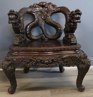 Asian Highly Carved Chair with Dragons.