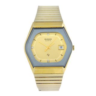 RADO - a gentleman's bracelet watch. Gold plated case with stainless steel case back. Reference 107.