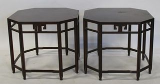 Baker Signed Pair Of Octagonal Side Tables