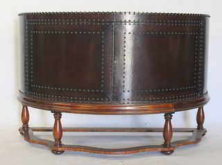 Maitland Smith Leather Demilune Cabinet On Wood