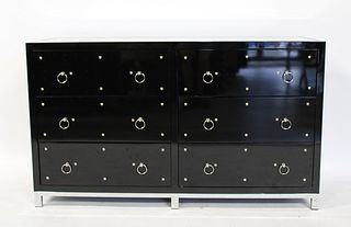 Parzinger Style Lacquered And Mirror Top Chest.