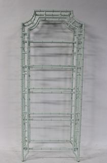 Vintage Patinated Metal Bamboo Form Etagere.
