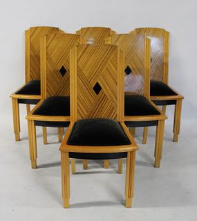 6 Art Deco Ebonised To Blonde Wood Chairs