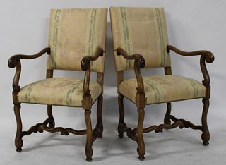 Pair Of 19th Century French High Back Arm Chairs.