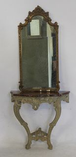 Antique Louis XV Style Marbletop Console & Mirror.