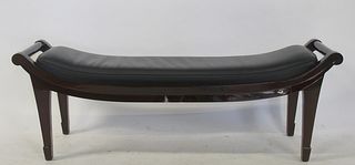 Art Deco Leather Upholstered Bench.