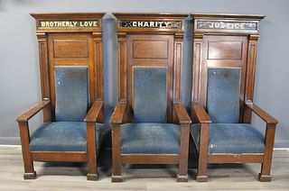 3 Masonic Temple Throne Chairs, Brotherly Love,