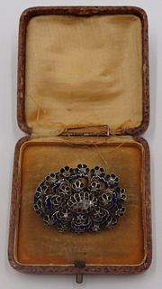 JEWELRY. Antique Rose Cut Diamond & Enamel Brooch.