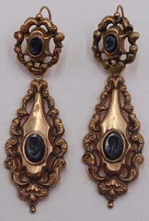 JEWELRY. French 18kt Gold and Intaglio Earrings.