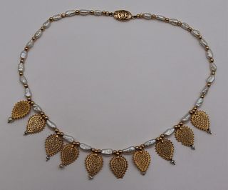 JEWELRY. 18kt Gold and Keshi Pearl Necklace.