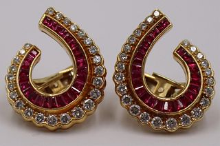 JEWELRY. Pair of 18kt Gold, Colored Gem & Diamond