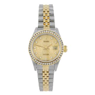 ROLEX - a lady's Oyster Perpetual Datejust bracelet watch. Circa 1991. Stainless steel case with dia