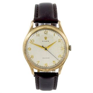 ROLEX - a gentleman's Precision bracelet watch. 9ct yellow gold case, hallmarked Birmingham 1959. Nu