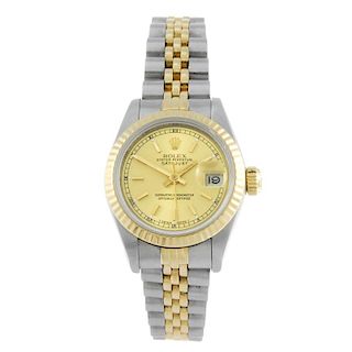 ROLEX - a lady's Oyster Perpetual Datejust bracelet watch. Circa 1983. Stainless steel case with yel