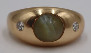 JEWELRY. Signed 14kt Gold, Cat's Eye and Diamond