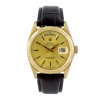 ROLEX - a gentleman's Oyster Perpetual Day-Date wrist watch. Circa 1979. 18ct yellow gold case with