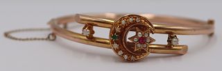 JEWELRY. 14kt Gold Hinged Bracelet with Colored