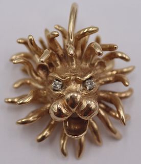 JEWELRY. 14kt Gold and Diamond Lion Form Pendant