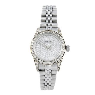 ROLEX - a lady's Oyster Perpetual bracelet watch. Circa 1999. Diamond set stainless steel case with