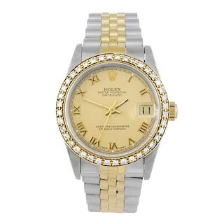 ROLEX - a mid-size Oyster Perpetual Datejust bracelet watch. Circa 1991. Stainless steel case with d