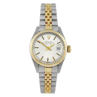 ROLEX - a lady's Oyster Perpetual Date bracelet watch. Circa 1981. Stainless steel case with yellow