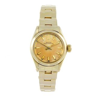 ROLEX - a lady's Oyster Perpetual bracelet watch. Circa 1977. 14ct yellow gold case. Reference 6718,