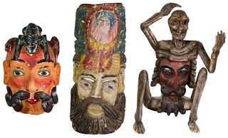 Multi-Cultural Carved Wood Dance Mask Assortment